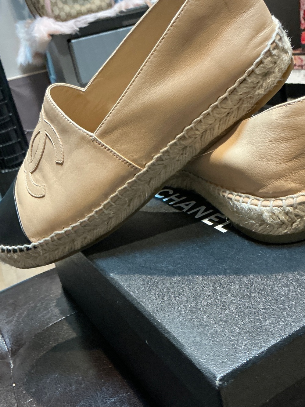 CHANEL Beige and Black Lambskin Leather Espadrilles - Picture 2 of 9